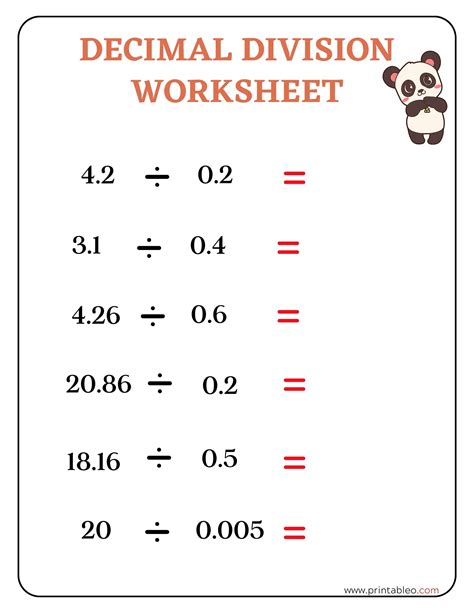 Decimal division worksheets .